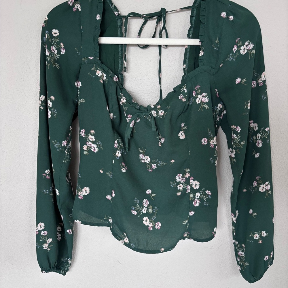 Abercrombie & Fitch Dark Green Floral Blouse